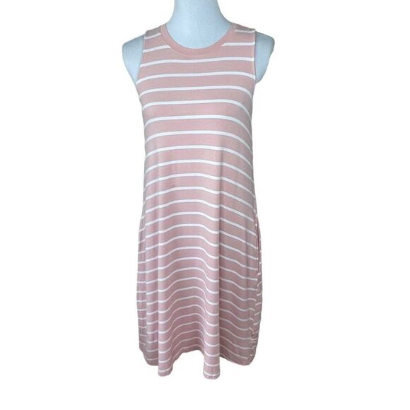 Time and Tru Pink and White Stripe Jersey Knit Dress Size Medium - Picture 1 of 11
